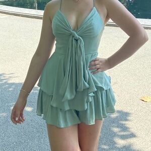 GREEN ROMPER TIE DRESS